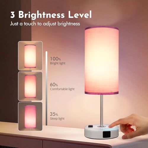 Gugsey Bedside Table Lamp with USB Port - Touch Desk Lamp for Bedroom, 3 Way Dimmable Small Nightstand Lamp for Living Room, Bedroom Lamps for Room Decor, Purple - Image 3