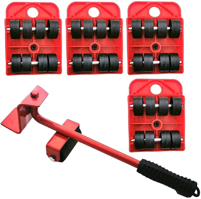 Mantavya Furniture Mover Lifter Tool Set with 4 Wheels Red Robust Style ABS Steel Material Ideal for Heavy Furniture Moving - Image 1