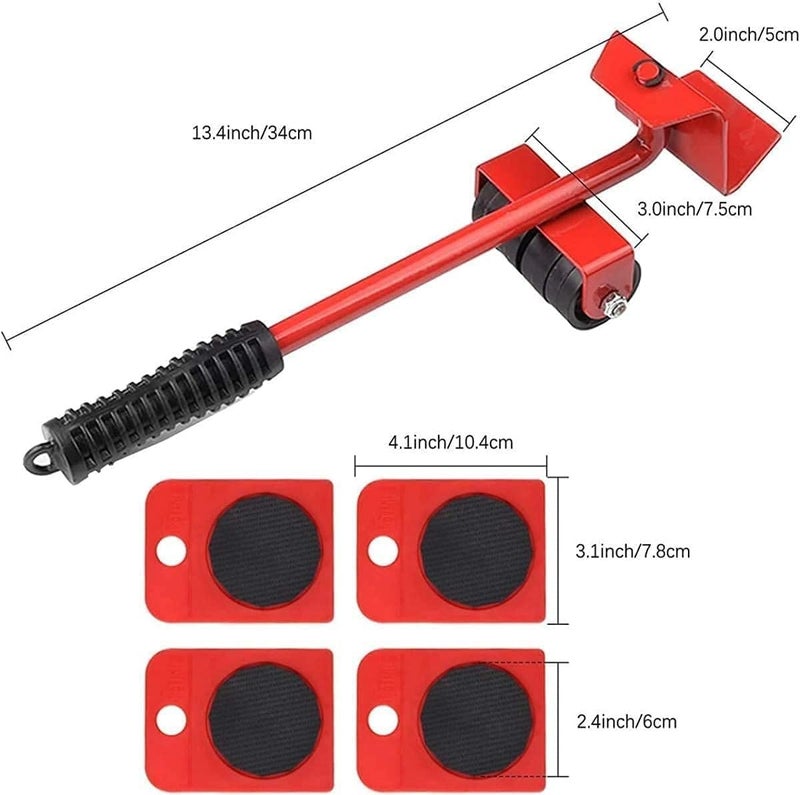 Mantavya Furniture Mover Lifter Tool Set with 4 Wheels Red Robust Style ABS Steel Material Ideal for Heavy Furniture Moving - Image 4