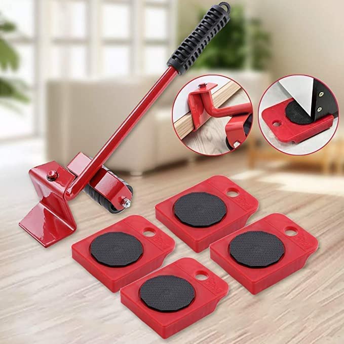 Mantavya Furniture Mover Lifter Tool Set with 4 Wheels Red Robust Style ABS Steel Material Ideal for Heavy Furniture Moving - Image 5