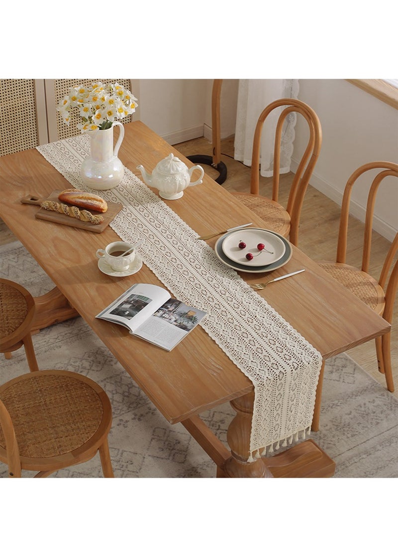 yIFeNG European and American style Style 100% Cotton Lace Boho Table Runner Vintage Style Table Decor Home Bridal Shower Country Wedding Party Coffee Table Decor  - Image 2