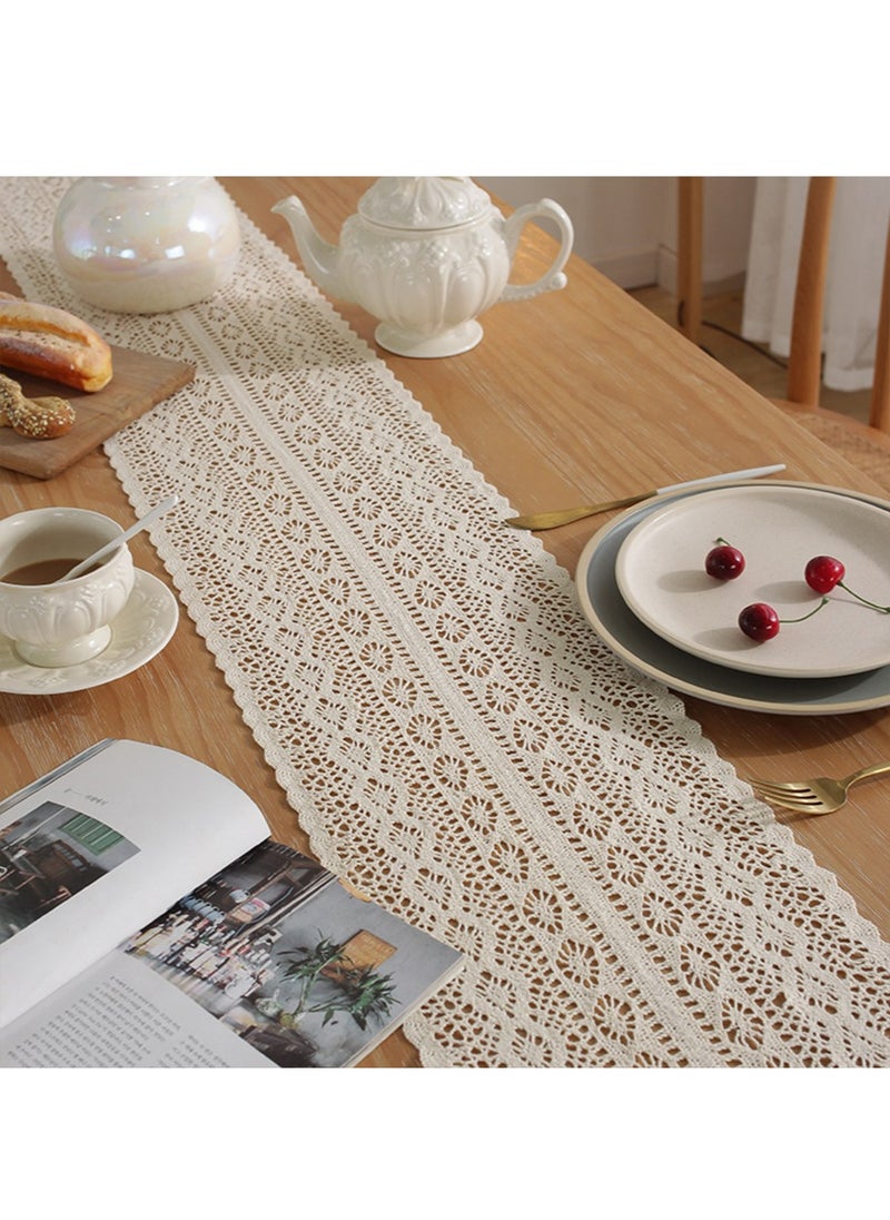 yIFeNG European and American style Style 100% Cotton Lace Boho Table Runner Vintage Style Table Decor Home Bridal Shower Country Wedding Party Coffee Table Decor  - Image 5