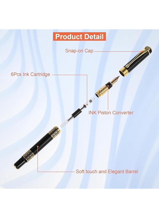erorex Luxury Fountain Pen Set Metal Fountain Pen Medium Point With 2 Black Ink And Blue Ink Sac Business Writing Pen Calligraphy Pen For Journaling Signature School Office Gift Supplies - Image 4