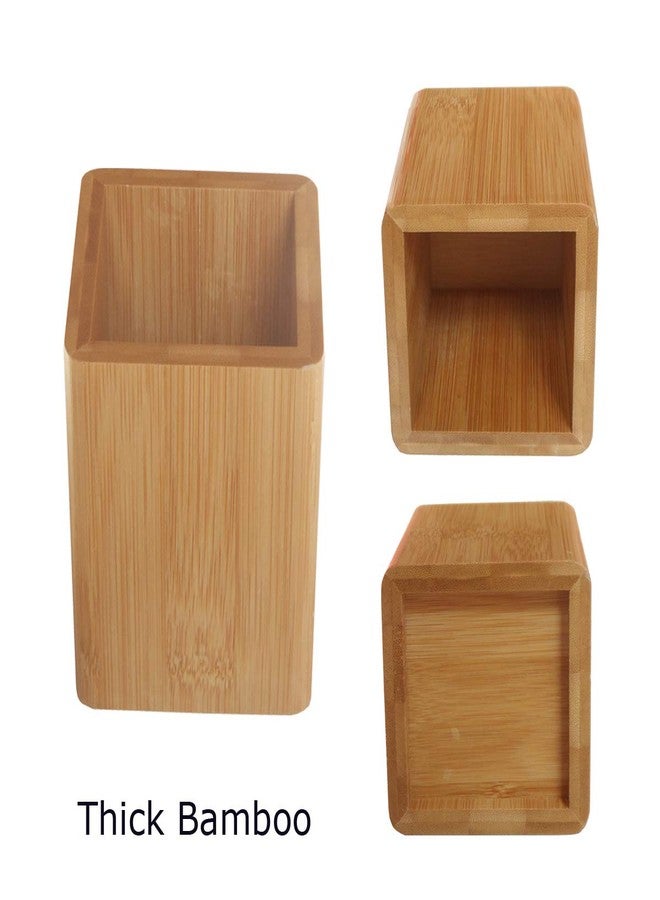 Enyuwlcm Bamboo Wooden Pen Holder Cup and Desk Business Card Holder Stand for Office Home School 2 Packs - Image 3