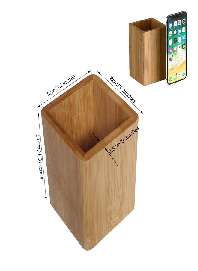 Enyuwlcm Bamboo Wooden Pen Holder Cup and Desk Business Card Holder Stand for Office Home School 2 Packs - Image 2