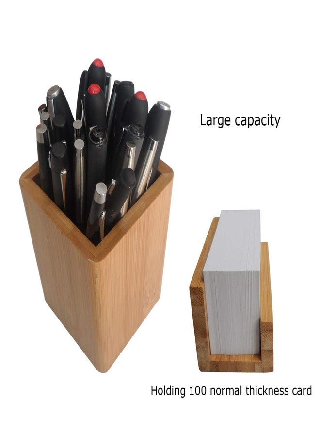 Enyuwlcm Bamboo Wooden Pen Holder Cup and Desk Business Card Holder Stand for Office Home School 2 Packs - Image 5