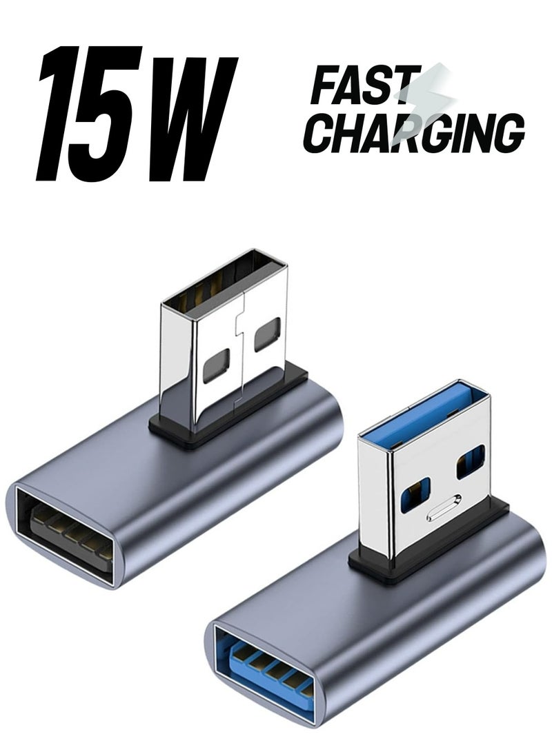2 Pack 90° USB 3.1 Adapters, Left/Right Angle USB A Male to Female Converters for PC, Laptop, Chargers. - Image 1