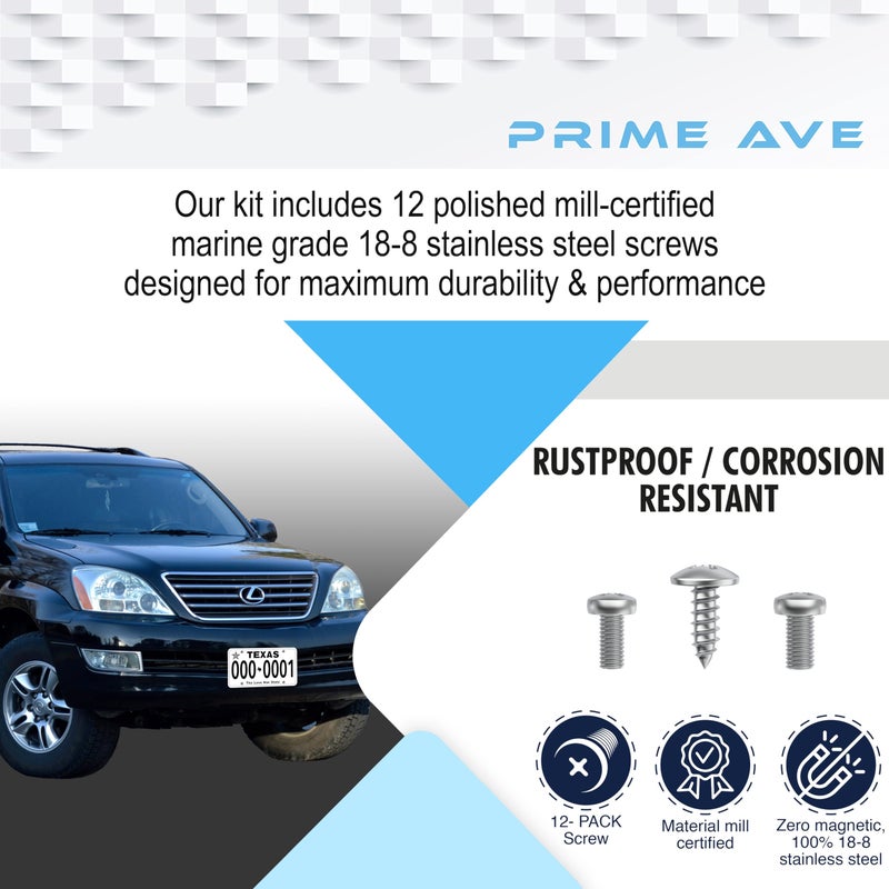 PRIME AVE Stainless Steel License Plate Screws for License Plates, Frames, Covers- Rust Proof Rear & Front Licence Plate Screw Set - Compatible with Toyota, Lexus & Scion - Image 3
