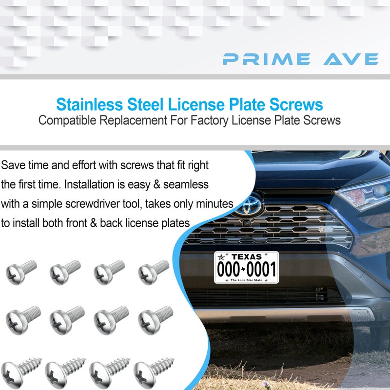 PRIME AVE Stainless Steel License Plate Screws for License Plates, Frames, Covers- Rust Proof Rear & Front Licence Plate Screw Set - Compatible with Toyota, Lexus & Scion - Image 4
