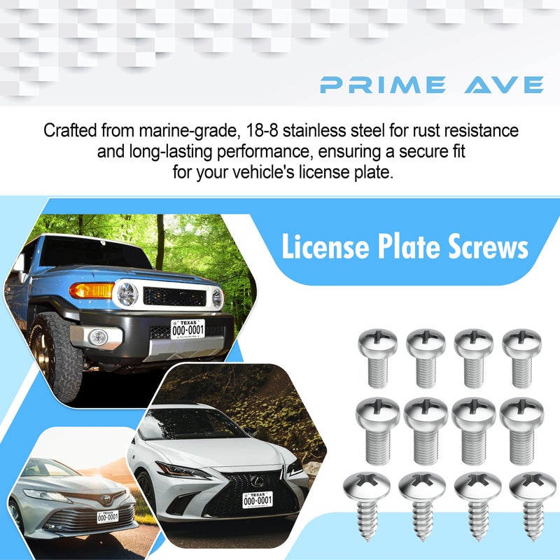 PRIME AVE Stainless Steel License Plate Screws for License Plates, Frames, Covers- Rust Proof Rear & Front Licence Plate Screw Set - Compatible with Toyota, Lexus & Scion - Image 5