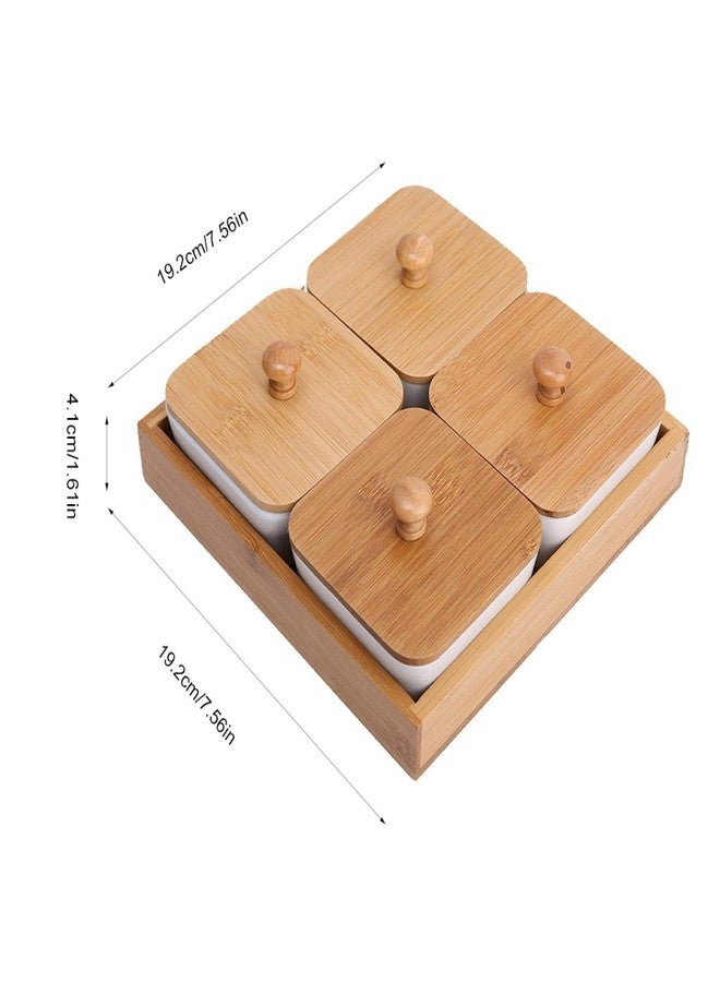 Raguso Ceramic Snack Serving Tray Compartment Serving Platter with Lid and Pallets Removable Container Food Storage for Appetizer, Condiments, Nuts(4 grid) - Image 2
