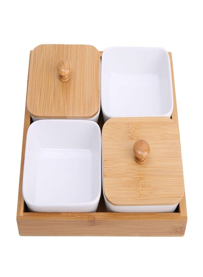 Raguso Ceramic Snack Serving Tray Compartment Serving Platter with Lid and Pallets Removable Container Food Storage for Appetizer, Condiments, Nuts(4 grid) - Image 5