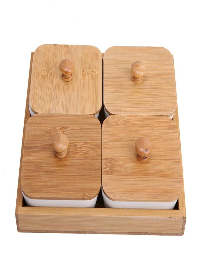 Raguso Ceramic Snack Serving Tray Compartment Serving Platter with Lid and Pallets Removable Container Food Storage for Appetizer, Condiments, Nuts(4 grid) - Image 1