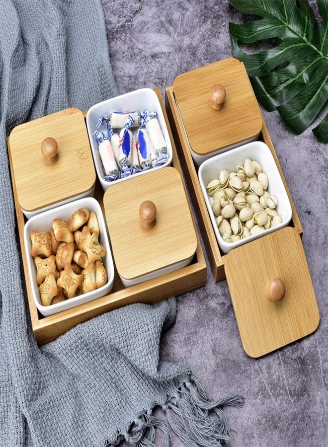 Raguso Ceramic Snack Serving Tray Compartment Serving Platter with Lid and Pallets Removable Container Food Storage for Appetizer, Condiments, Nuts(4 grid) - Image 4