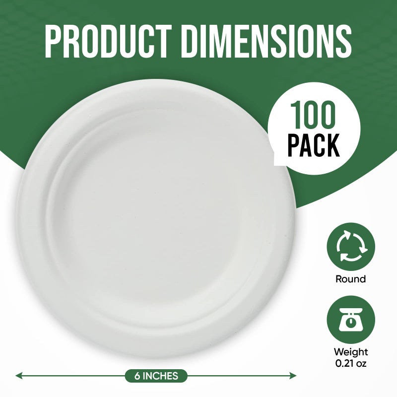 TaidMiao Dessert Plates  100 Pack Small Paper Plates  Paper Plates 6 Inch - 100% Compostable Plates  Water & Oil Proof Disposable Plates  Microwavable Perfect Paper Plate For Party - White - Image 2