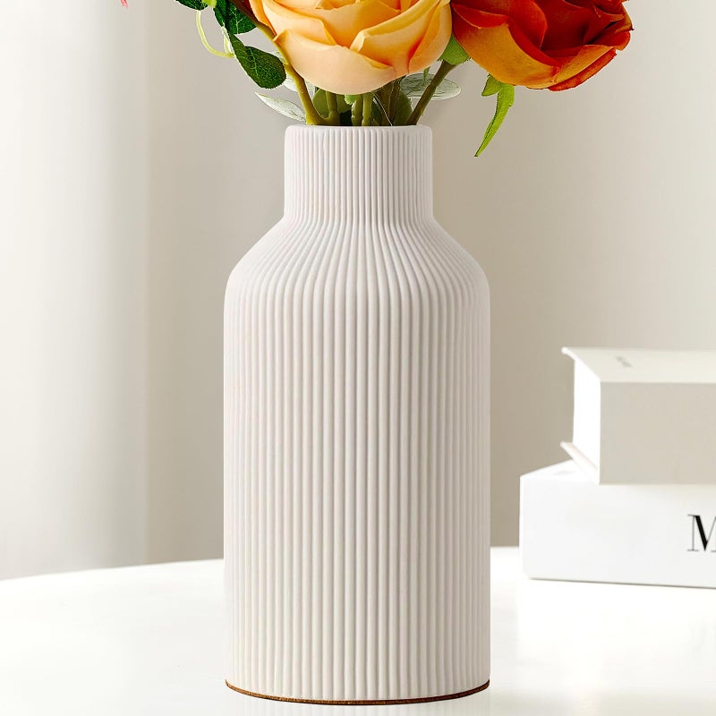 Mfacoy White Ceramic Flower Vase Minimalist Decor Modern Home Decorative Vase Small Pampas Grass Vases For Kitchen Bedroom Office Living Room Bathroom Shelf Centerpiece Table Decorations8 in