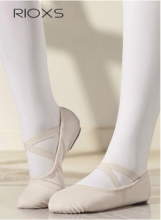 RIOXS Ballet Shoes For Girls, Kids Girls Ballet Practice Shoes, Highly Stretch Canvas Ballerina Flats, Split Sole Yoga Shoes, Flats Shoes For Dancing, Suede Leather Soles Dance Shoes, Comfy Anti-slip Ballet Shoes, Girls Ballet Shoes Yoga Dance Shoe - Image 1