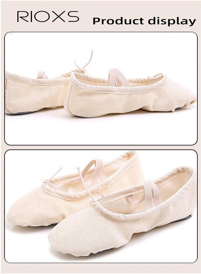 RIOXS Ballet Shoes For Girls, Kids Girls Ballet Practice Shoes, Highly Stretch Canvas Ballerina Flats, Split Sole Yoga Shoes, Flats Shoes For Dancing, Suede Leather Soles Dance Shoes, Comfy Anti-slip Ballet Shoes, Girls Ballet Shoes Yoga Dance Shoe - Image 2