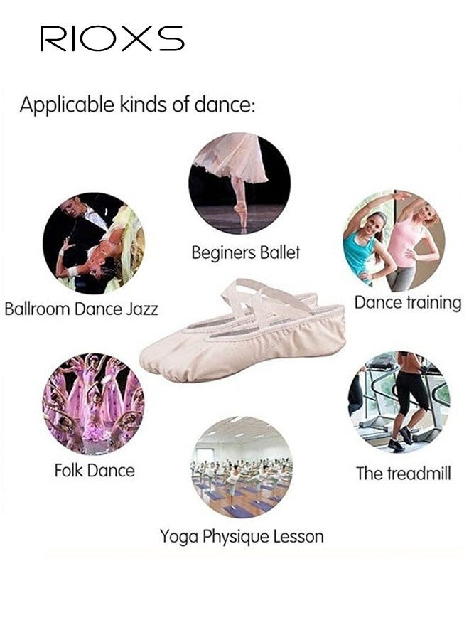 RIOXS Ballet Shoes For Girls, Kids Girls Ballet Practice Shoes, Highly Stretch Canvas Ballerina Flats, Split Sole Yoga Shoes, Flats Shoes For Dancing, Suede Leather Soles Dance Shoes, Comfy Anti-slip Ballet Shoes, Girls Ballet Shoes Yoga Dance Shoe - Image 4