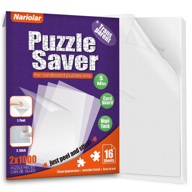 Nariolar UltraAdhesion Transparent Puzzle Glue Sheets 16 Puzzle Saver Sheets for Preserving Up to 2x1000Piece Jigsaws - Image 3