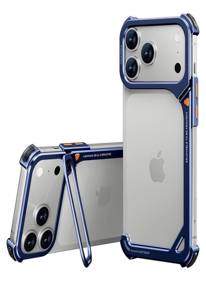 OATSBASF 9 Case for iPhone 17 Pro Max Bumper Case Metal, Aluminum Frame Slim Fit No Back Design, Compatible with MagSafe, Shockproof Protection, Minimalist Frameless Phone Case, Blue - Image 1