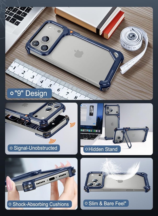 OATSBASF 9 Case for iPhone 17 Pro Max Bumper Case Metal, Aluminum Frame Slim Fit No Back Design, Compatible with MagSafe, Shockproof Protection, Minimalist Frameless Phone Case, Blue - Image 5