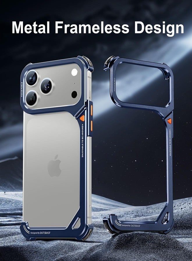 OATSBASF 9 Case for iPhone 17 Pro Max Bumper Case Metal, Aluminum Frame Slim Fit No Back Design, Compatible with MagSafe, Shockproof Protection, Minimalist Frameless Phone Case, Blue - Image 2