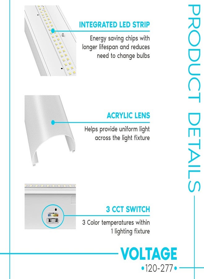 LUXRITE 2FT LED Strip Light Fixture, 20W, 2600 Lumens, Linear Shop Light, 3 Color Selectable 3500K-5000K, 0-10V Dimmable, Damp Rated, Flush Mount Ceiling Light, UL Listed - Garage, Workshop - Image 3