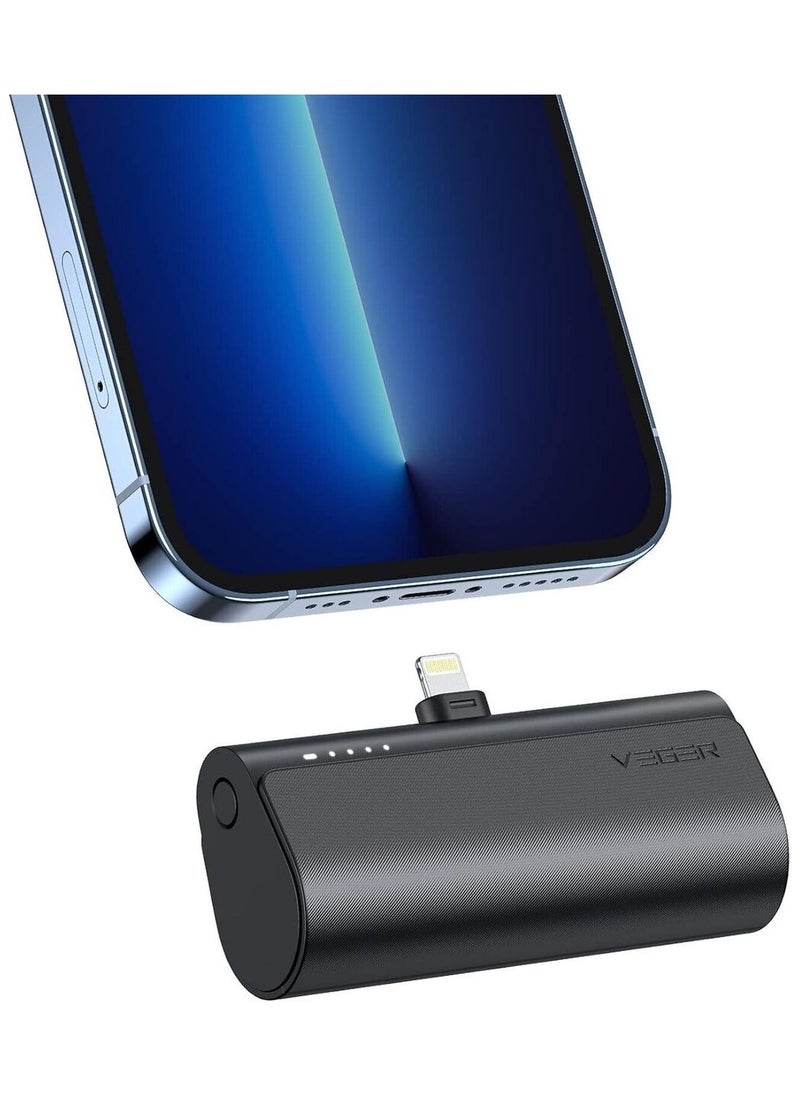VEGER - VEGER Mini Portable Power Bank For iPhone, 5000mAh 20W PD Fast Charging, Cordless Charger with Lightning Connector, Compatible With iPhone 14/13/12/11/8/7/6/XR/X, Airpods - Black - Image 1