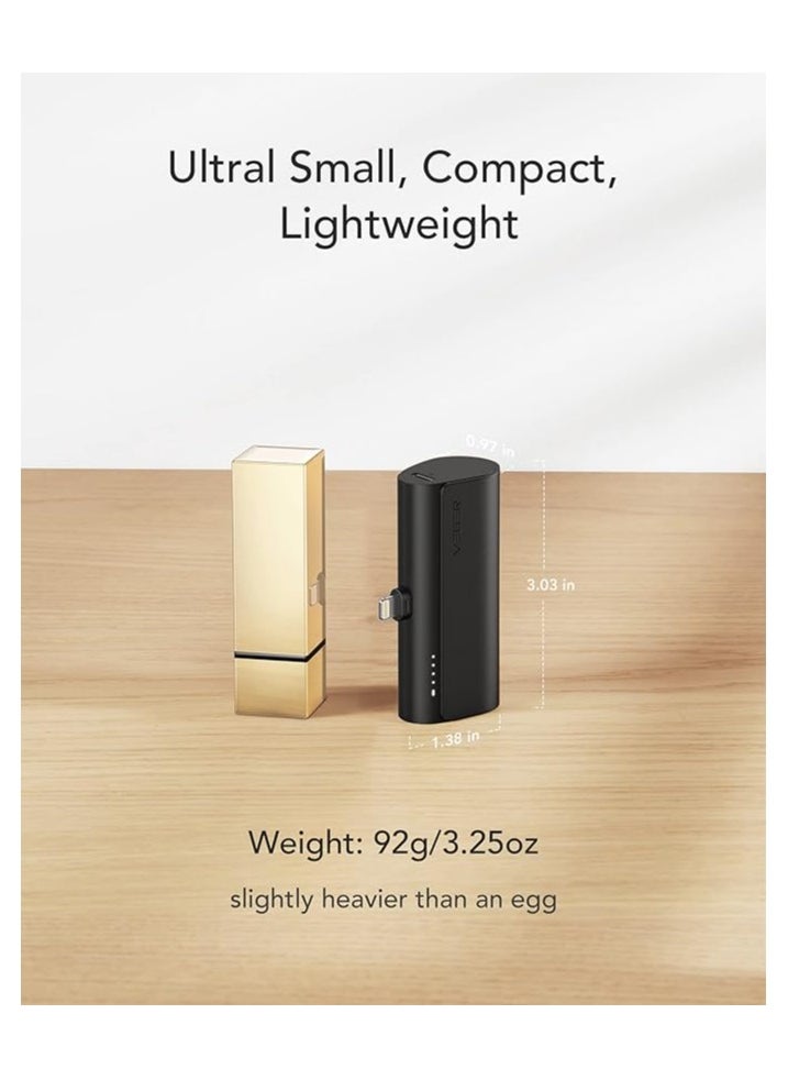 VEGER - VEGER Mini Portable Power Bank For iPhone, 5000mAh 20W PD Fast Charging, Cordless Charger with Lightning Connector, Compatible With iPhone 14/13/12/11/8/7/6/XR/X, Airpods - Black - Image 1