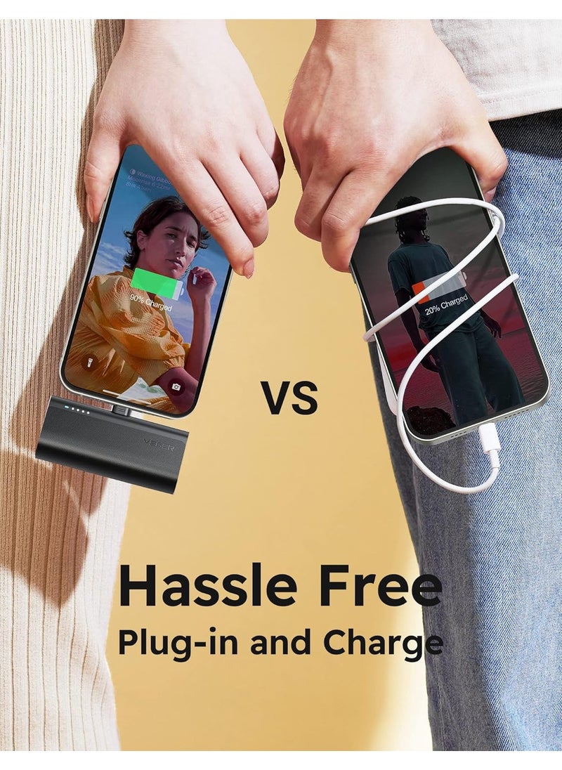 VEGER - VEGER Mini Portable Power Bank For iPhone, 5000mAh 20W PD Fast Charging, Cordless Charger with Lightning Connector, Compatible With iPhone 14/13/12/11/8/7/6/XR/X, Airpods - Black - Image 1