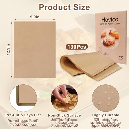 Hovico 130PCS Parchment Paper Baking Sheets, 9x13 Inch, Precut Non-Stick Parchment Sheets for Baking, Grilling, Air Fryer, Steaming, and More (Unbleached) - Perfect for BBQ, Picnic, Festival, Bread - Image 2