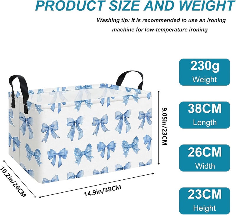 FANKANG Storage Bins,Nursery Hamper Canvas Laundry Basket Foldable with Waterproof PE Coating Storage Baskets for Boys and Girls, Office, Bedroom, Clothes,Toys(Rec-Bowknot - Image 2