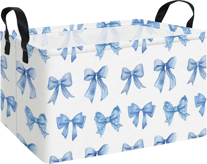 FANKANG Storage Bins,Nursery Hamper Canvas Laundry Basket Foldable with Waterproof PE Coating Storage Baskets for Boys and Girls, Office, Bedroom, Clothes,Toys(Rec-Bowknot - Image 1