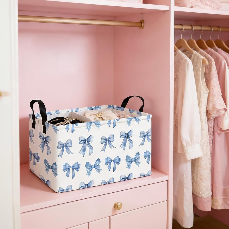 FANKANG Storage Bins,Nursery Hamper Canvas Laundry Basket Foldable with Waterproof PE Coating Storage Baskets for Boys and Girls, Office, Bedroom, Clothes,Toys(Rec-Bowknot - Image 3