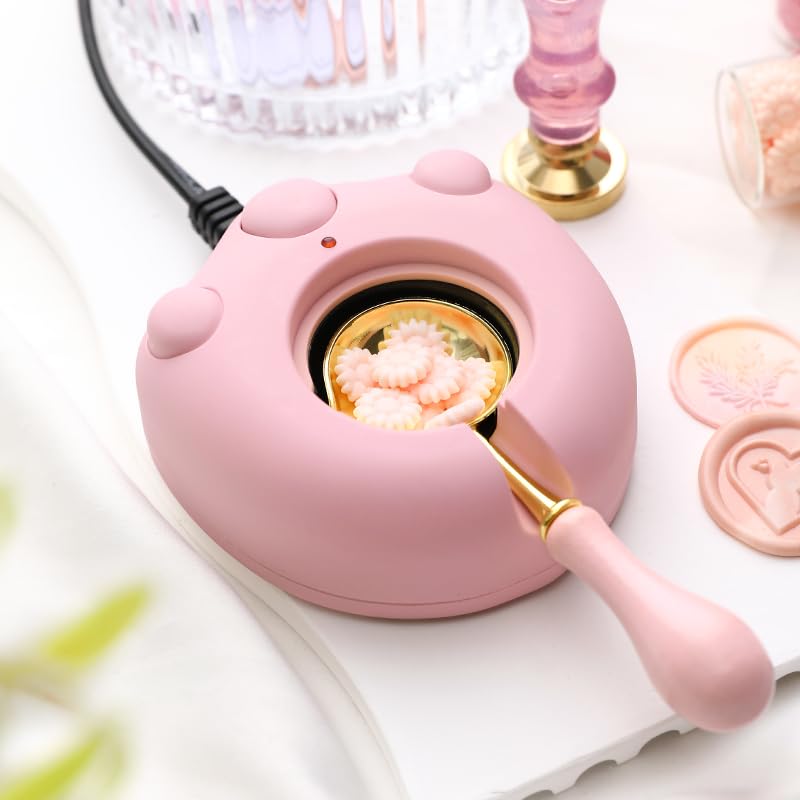 WUERLIN Pink Electric Wax Seal Warmer with Spoon and Tweezers Great Tool for DIY Melting Sealing Wax Beads and Sticks (Pink) - Image 3
