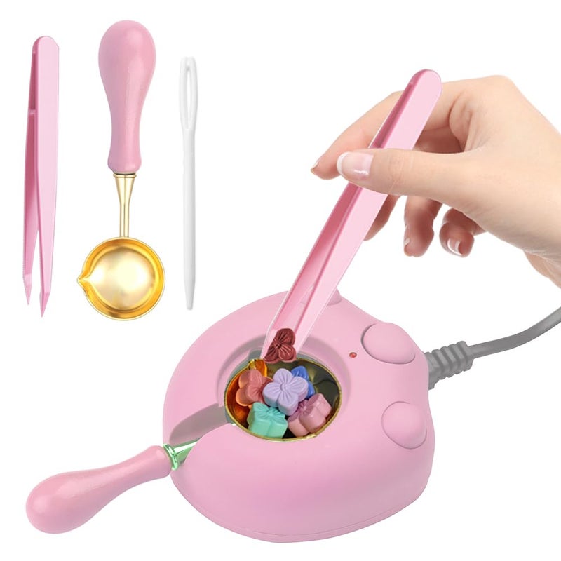 WUERLIN Pink Electric Wax Seal Warmer with Spoon and Tweezers Great Tool for DIY Melting Sealing Wax Beads and Sticks (Pink) - Image 1
