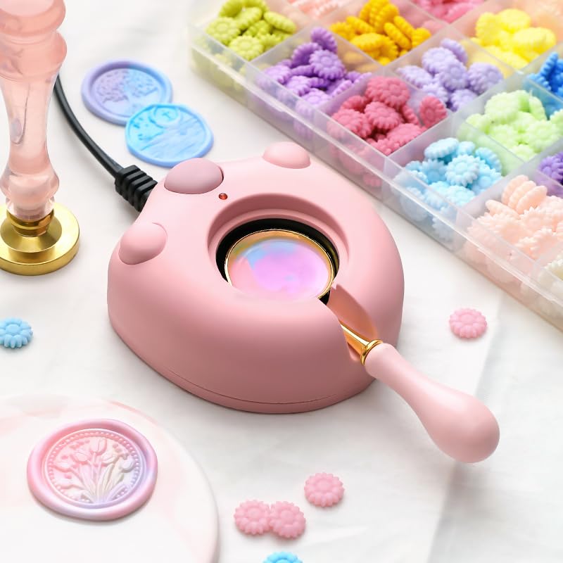 WUERLIN Pink Electric Wax Seal Warmer with Spoon and Tweezers Great Tool for DIY Melting Sealing Wax Beads and Sticks (Pink) - Image 4