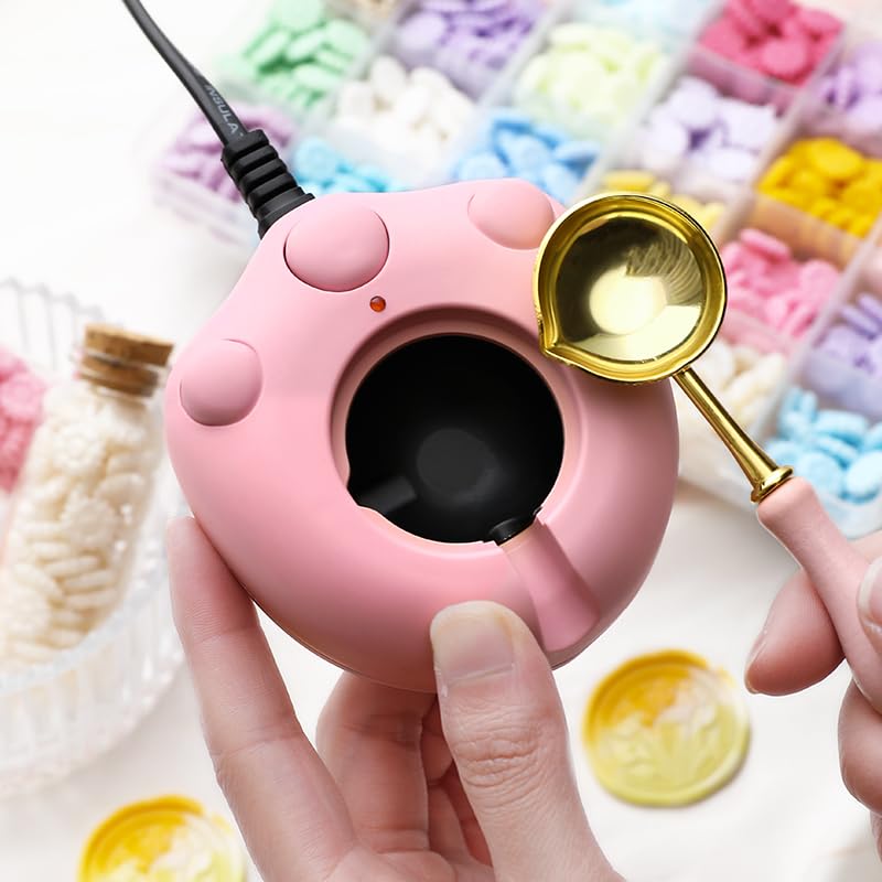 WUERLIN Pink Electric Wax Seal Warmer with Spoon and Tweezers Great Tool for DIY Melting Sealing Wax Beads and Sticks (Pink) - Image 2