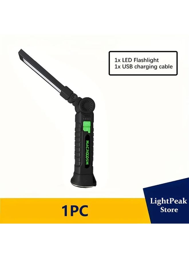 1pc Bright Handheld LED Flashlight USB Rechargeable Foldable Work Light With Tail Magnet - Image 1