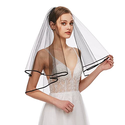 Nanchor Black Bridal Veil Women's Simple Tulle Short Bachelorette Party Wedding Veil Ribbon Edge With Comb for Wedding Hen Party (Black) - Image 3