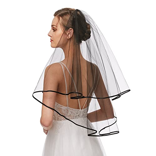 Nanchor Black Bridal Veil Women's Simple Tulle Short Bachelorette Party Wedding Veil Ribbon Edge With Comb for Wedding Hen Party (Black) - Image 1