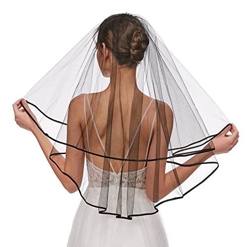 Nanchor Black Bridal Veil Women's Simple Tulle Short Bachelorette Party Wedding Veil Ribbon Edge With Comb for Wedding Hen Party (Black) - Image 2
