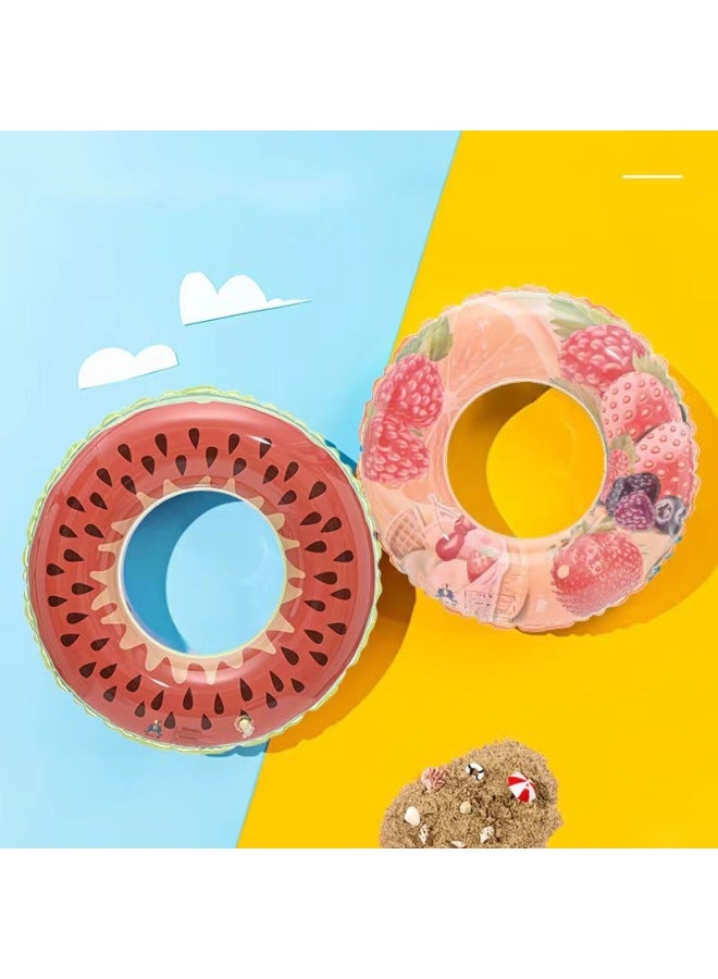 Generic Children Swimming Ring Thickened Popular Pvc Stripe Plaid Inflatable Adult Life Buoy Net Red Float Ring-After Inflating Outer Diameter:90#-Inner Diameter After Inflating:Watermelon Circle - Image 3