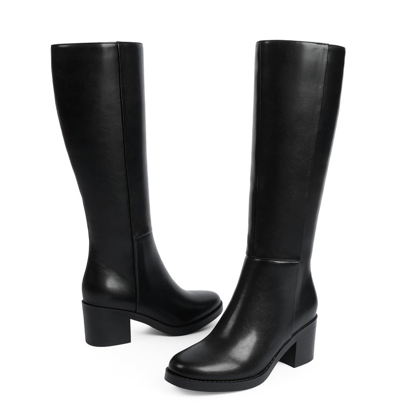 Easyfox Knee High Boots Women Chunky Heel Black Boots for Women Low Heeled Tall Long Leather Fall Boot Round Toe Dress Block Heel Knee High Boot Size 7.5 - Image 5