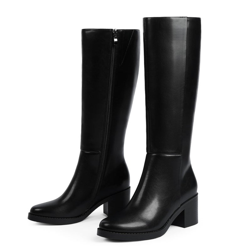 Easyfox Knee High Boots Women Chunky Heel Black Boots for Women Low Heeled Tall Long Leather Fall Boot Round Toe Dress Block Heel Knee High Boot Size 7.5 - Image 4