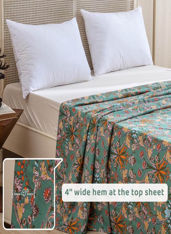 QSH 100% Cotton Sheets Queen Size Bed, Floral Plant Pattern Botanical Luxury Cotton Printed Floral Sheets Size Sets Extra Soft and Breathable 4pcs Deep Pockets Bedding Sheet - Image 5