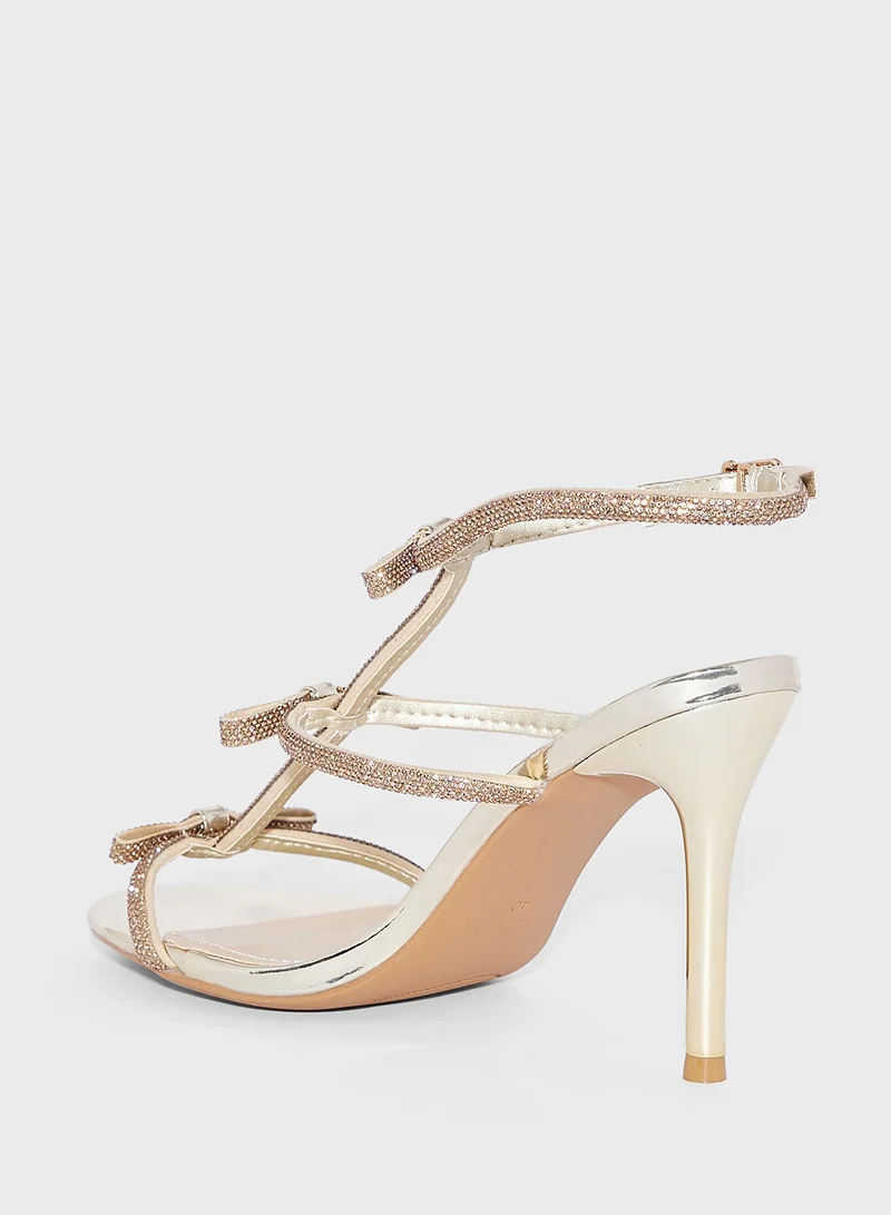 Ella Limited Edition Diamante Bow  Ankle Strap Heel Sandal
