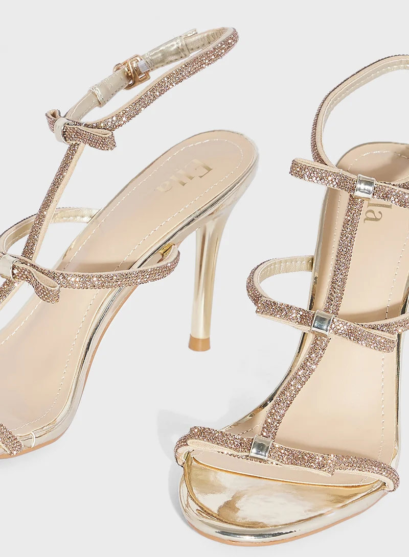 Ella Limited Edition Diamante Bow  Ankle Strap Heel Sandal