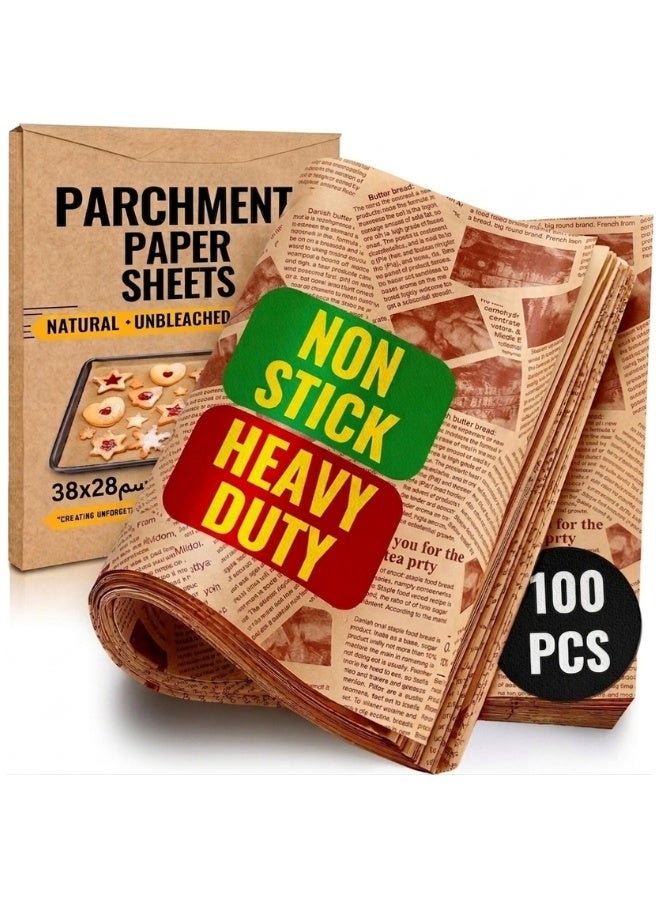 100 Sheets Greaseproof Food Wrapping Paper Vintage Newspaper Design 28x38 cm Oil Resistant Food Grade Wrapping Paper for Burgers Shawarma Sandwiches French Fries Fried Chicken Pastries Desserts Bakery Takeaway Serving Trays Baskets Restaurant Cafe Food Truck Use - Brown - Image 1